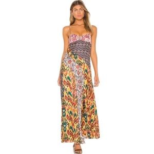 NWT FREE PEOPLE Holiday Hero Mixed Print Patchwork Satin Maxi Dress 4